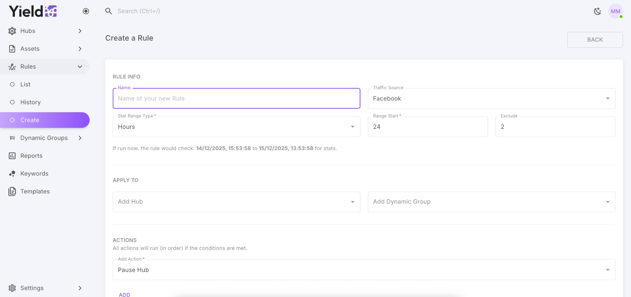 Yield360 automation rules interface